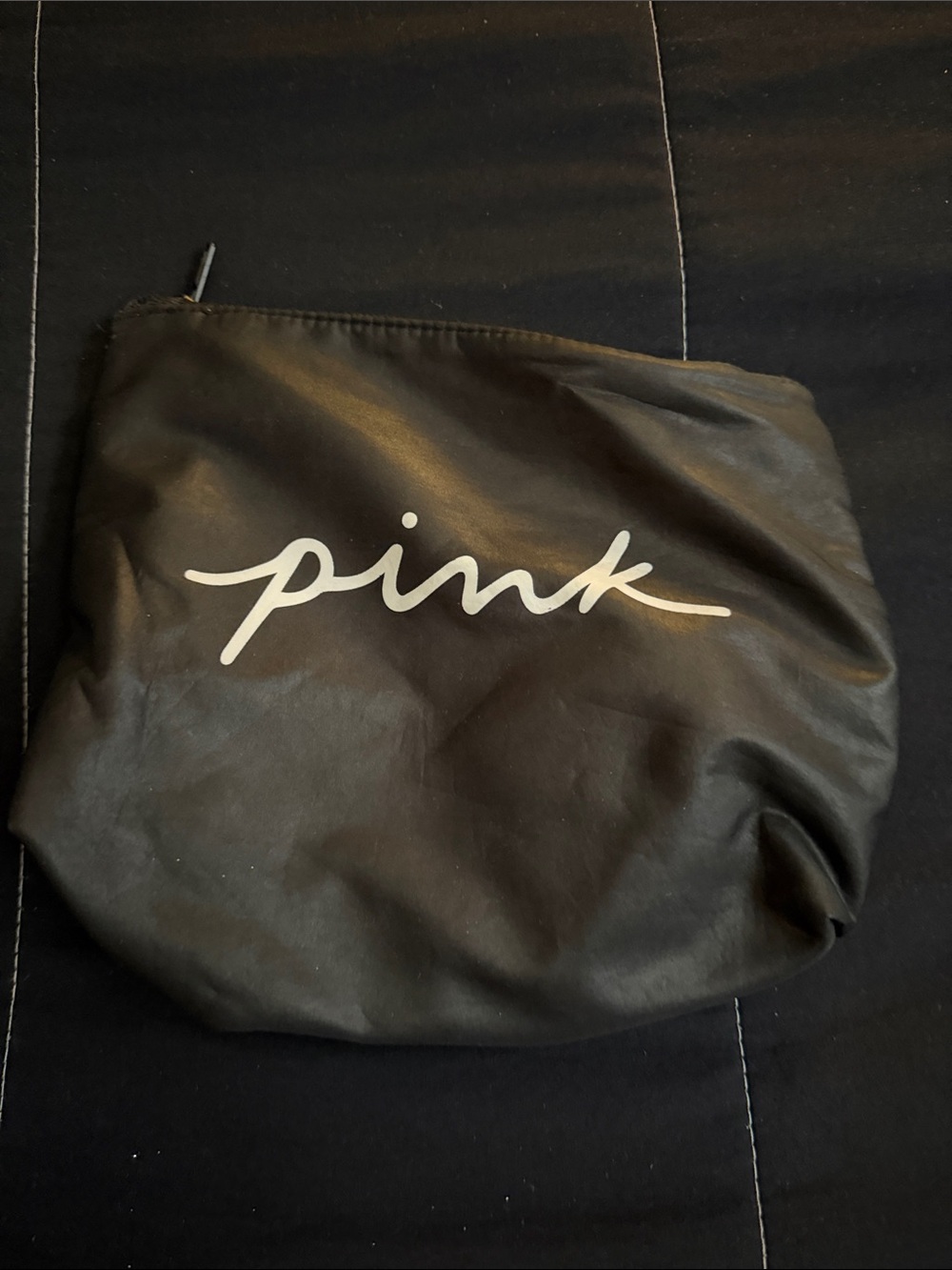 PINK Victoria's Secret Black Cosmetic Pouch with White Logo